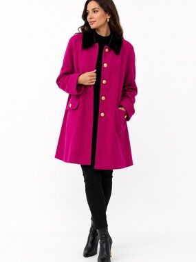 MACKINTOSH Fuchsia Wool Pea Coat with Black Collar